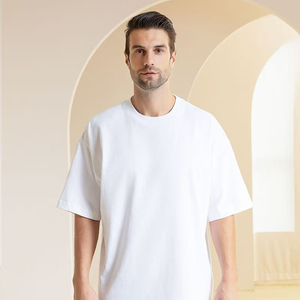 Sérigraphie personnalisée lourde T-shirt oversize court pour hommes 100% coton tricoté épaule tombante - Product Image 6