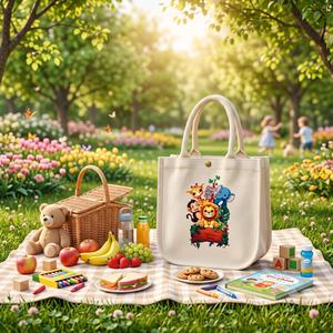 Petit sac en toile imperméable pour enfants Little Safari, motif animal, poignée longue, impression sérigraphique, sac en coton pour cadeaux et artisanat - Product Image 5