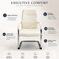 Chaise de bureau exécutive moderne blanche à dossier haut, chaise de visiteur, chaise de conférence avec base en glissière chromée et accoudoirs fixes