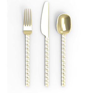 Juegos de cubiertos de acero inoxidable de alta calidad de lujo chapado en oro moderno, cuchillo Vintage, tenedor, cuchara, cubiertos, boda, venta al por mayor - Product Image 2