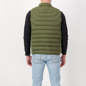 Men's Olive Green Puffer Vest Stand Collar Zipper Closure Windproof Casual Autumn Wear Regular Fit Solid Color Polyester <b>Wadding</b> - Product Image 2