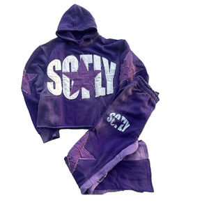 Survêtement décontracté pour homme, style streetwear, délavé à l'acide, brodé, avec sweat-shirt court - Product Image 2