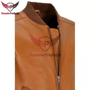 Chaqueta Bomber de Cuero Genuino para Hombre, Cuello Alto, Piel de Vacuno, Bolsillos con Solapa y Cremallera, Ribete de Punto, Clásica, Cálida para Invierno - Product Image 5
