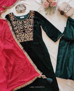 Premium Velvet Embroidery Salwar Kameez Readymade Green 3 Pc Velvet Kurta Palazzo Set & Dupatta Partywear <b>Wedding</b> <b>Dress</b> - Product Image 1