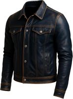 Veste de camionneur en cuir d'agneau brun vieilli pour hommes - Veste de motard vintage authentique pour hommes, style western