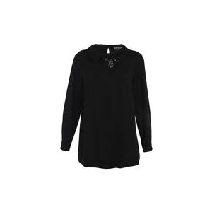 Blusa Holgada de Gasa para Mujer con Bordado Floral y Cuello con Lazo - Product Image 1