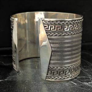 Handmade 925 Sterling <b>Silver</b> Greek Patterned Heavy <b>Cuff</b> <b>Bracelet</b> Fashionable Jewelry Accessory - Product Image 6