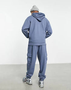 Chándales informales de Algodón 100% con logotipo personalizado para hombre, de gran tamaño Sudadera con capucha, traje de pantalón con hombros caídos y estilo atrevido - Product Image 2