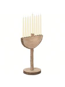 Handcrafted Natural Wood Menorah With Elegant <b>Gold</b> <b>Candle</b> Holders For Premium Modern Home Decor Display - Product Image 3