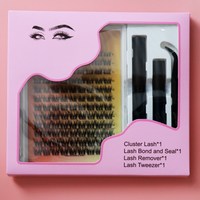 Kit de Pestañas Postizas Hechas a Mano de Marca Privada, Extensiones de Pestañas Segmentadas DIY, Pelo Sintético Superfino, Logotipo Personalizado, Pegamento Doble para Pestañas