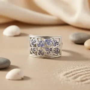 Anillo de Tanzanita Plateada para Mujer con Gema de Corte Radiante, Oro Real de 14K, Chapado en Oro Puro, Incrustaciones de Rodio, Joyería - Product Image 2