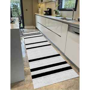 Tapis de couloir imprimé rayé noir et blanc, tapis de décoration intérieure, tapis en chenille - Product Image 5