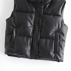 Manteaux féminins en PU noir personnalisés veste épaisse d'hiver fabriquée en usine gilet en faux cuir gilet respirant coupe ample - Product Image 5