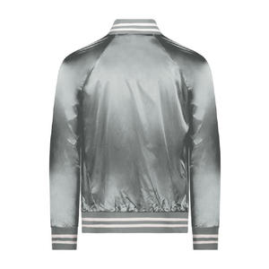 Blouson aviateur en satin personnalisé avec col montant brodé sur mesure veste en satin uni style baseball Letterman vente en gros - Product Image 4