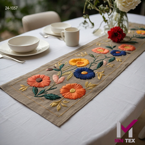 2024 Hot Sale Indian Check Jacquard Cotton <strong>Table</strong> <strong>Runner</strong> Floral Printed Woven Decorative Set for Home or Hotel <strong>Use</strong> - Product Image 1