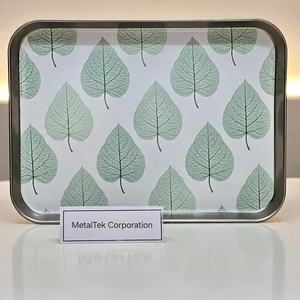Bandeja de servicio Rectangular esmaltada con estampado de hojas azules, hecha a mano, Metal de calidad superior, colores personalizados, comida decorativa multiuso - Product Image 2