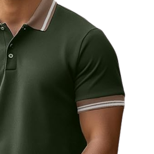 Polo pour homme vert foncé avec col et manches contrastés, en coton doux, manches courtes, décontracté, élégant, haut tendance, confortable - Product Image 5