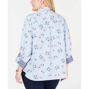 Top Casual da Donna Tommy Hilfiger Taglie Forti in Popeline di Cotone Stampato Floreale Blu Brillante Taglia 2XL - per Primavera/Estate - Product Image 2