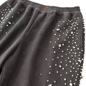 2025 personalizado para hombre Streetwear Jogger francés Terry algodón pantalones de gran tamaño diamantes de imitación pierna ancha lavado ácido pantalones de chándal acampanados - Product Image 2