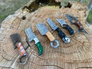 Couteau de chasse et de dépeçage à lame fixe en acier Damas avec divers matériaux de manche, personnalisable OEM, lame droite, cadeau pour lui - Product Image 4