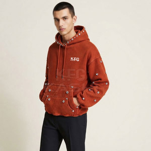 Sweat à capuche d'hiver pour homme en coton épais 100 %, avec strass, taille côtelée, poche avant, décontracté, respirant, écologique, haute qualité - Product Image 4