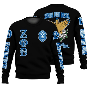 Zeta Phi เสื้อสเวตเตอร์คอกลมด้านหน้าปักลายสีฟ้าสำหรับผู้หญิง1920ตัวอักษรกรีกผ้า100% สวมหัว - Product Image 3