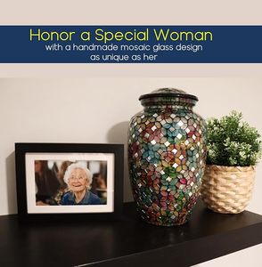 Handmade <b>Large</b> Adult Size Mosaic Glass Cremation <b>Urn</b> Individual Tiles Applied by Hand Unique Funerals Beautiful Artwork Burial - Product Image 3
