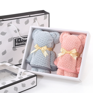 Offre Spéciale serviettes en microfibre polaire corail de haute qualité conception de visage d'ours mignon cadeaux de mariage parfaits pour les invités utilisation de l'hôtel de plage de bain - Product Image 1