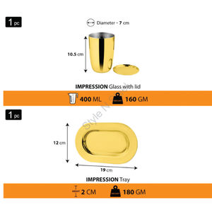 Ensemble de 2 verres dorés de qualité supérieure en acier inoxydable avec couvercle et plateau en acier inoxydable CLASSIC Design élégant poli miroir - Product Image 3