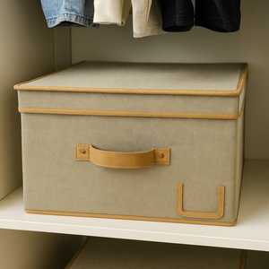 Maxi scatola Organizer armadio 50x40x25 cm tessuto Beige pieghevole con coperchio e maniglia contenitore salvaspazio - Product Image 3