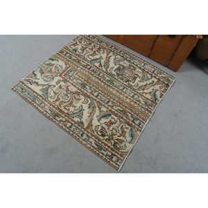 3.3x3.5 ft Turkish Rug, Vintage Rug, <b>Brown</b> Southwestern <b>Wool</b> Rug - Product Image 2