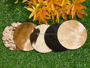 Posavasos de piel de vaca Natural para bebidas, posavasos redondos de cuero para ocultar, taza de té, gran oferta - Product Image 3