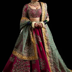 Blusa nupcial de último diseño, vestido de dupatta Lehenga y contraste con Dabka pesado adornado, perlas, trabajo de bordado de piedra = 2025 - Product Image 1