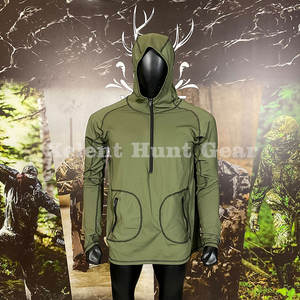 Custom Men's Green Quarter-<b>Zip</b> Sleeve Summer Print <b>Shorts</b> Windproof Base Layer for Hunting Thumb Hole Front Both Side <b>Pockets</b> - Product Image 2