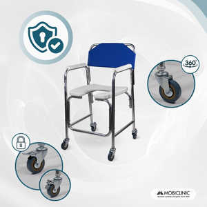 Silla de inodoro de aluminio azul Manzanares Mobiclinic con ruedas y reposabrazos para suministros de terapia de rehabilitación - Product Image 6