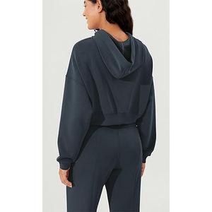 Sudaderas cortas de entrenamiento informales con logotipo personalizado, jersey de manga larga, Tops, sudadera suelta de peso pesado para mujer - Product Image 5