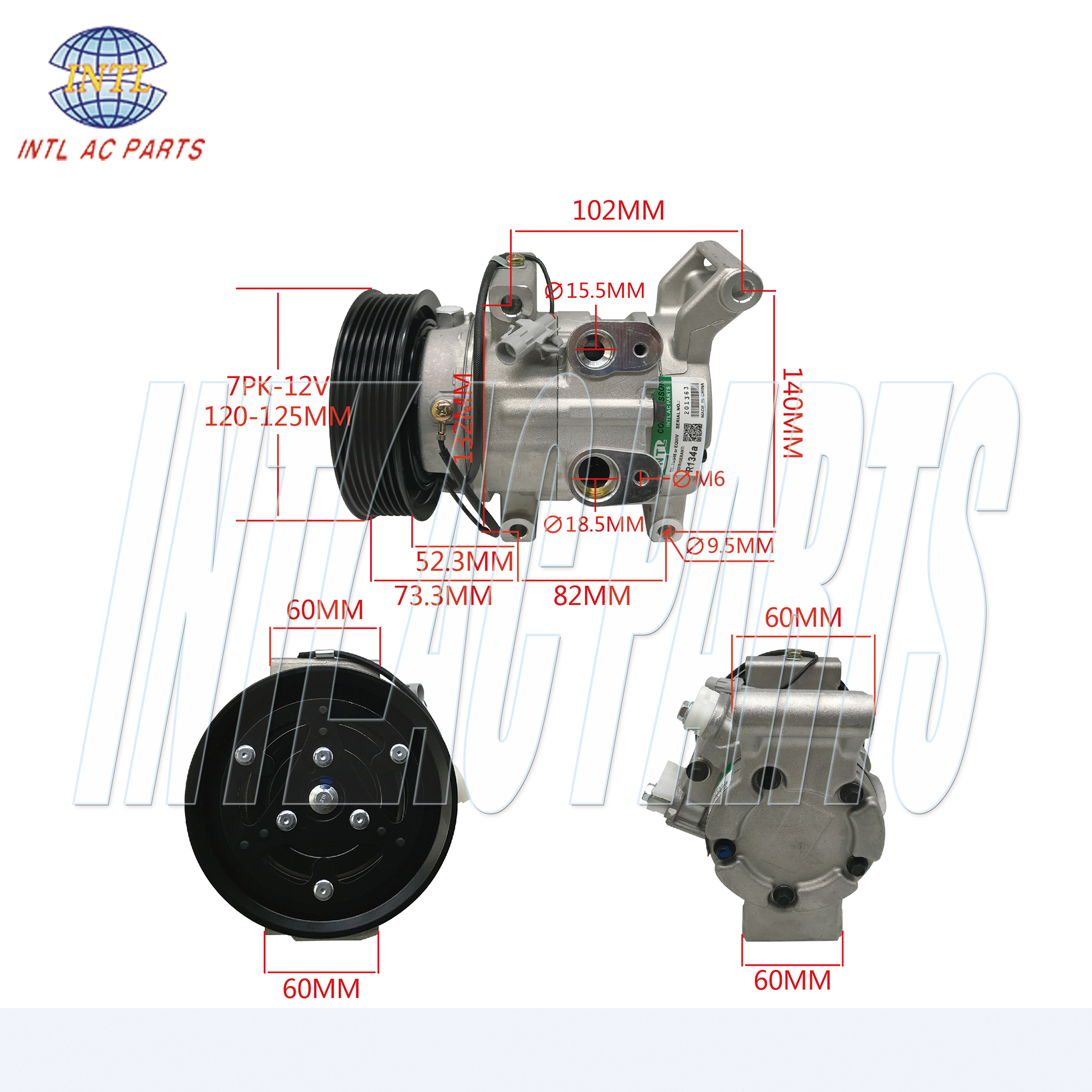 INTL-XZC942 10S11C 7PK AC Compressor for 2004-2010 Toyota Hilux