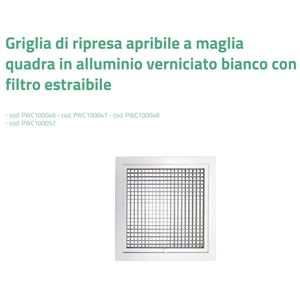 Rejilla de Retorno Cuadrada Abrible Tecnosystemi, de Aluminio Pintado en Blanco, con Filtro Extraíble para Techos Falsos - Product Image 2