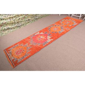 พรมขนาด 3.1x12.5 ฟุต, พรมตุรกีโบราณ, พรมเฮอร์กีสีส้มลายปะติด - Product Image 2
