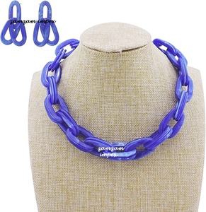 สร้อยคอแฟชั่นสำหรับผู้หญิงทำด้วยมือสีน้ำเงินสองชั้นสร้อยคออะคริลิคเรซิน - Product Image 2