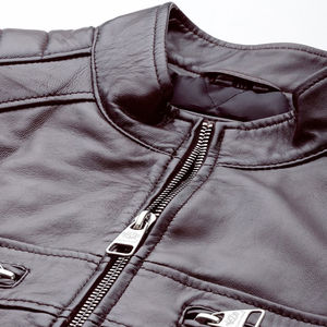 2025 ropa al aire libre chaqueta de cuero de peso pesado para hombres chaqueta de cuero de motorista impermeable con cremallera para hombres servicio OEM personalizado - Product Image 6