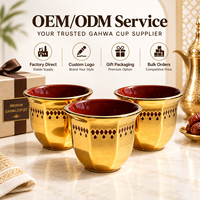 Ensemble de tasses à café Gahwa en or de luxe, logo personnalisé OEM ODM, style arabe, ensemble cadeau en céramique pour l'hôtellerie d'entreprise, vente en gros