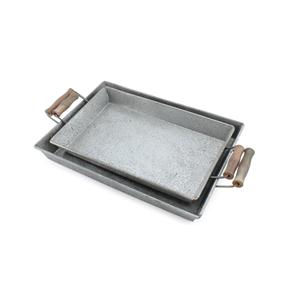 Ensemble de luxe de 2 plateaux de service rectangulaires en fer, finition dorée élégante, plateaux décoratifs et utilitaires - Product Image 1