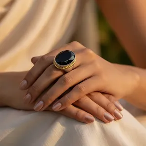 Women's <b>Boho</b> Statement Silver Onyx <b>Ring</b> Fine Sterling Turquoise Stone Cut Gift for Her Men's Style - Product Image 3