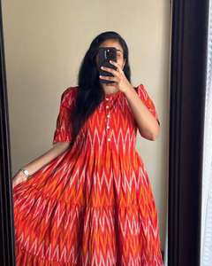 Vestido de mujer de color naranja, vestido maxi de algodón bordado, vestido de boda de diseñador. Vestido de fiesta. - Product Image 4