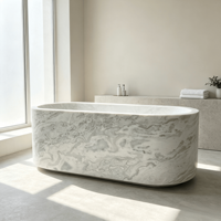Baignoire autoportante de luxe en marbre naturel en forme de coquillage, blanche, pour villa, complexe hôtelier, jardin, hôtel