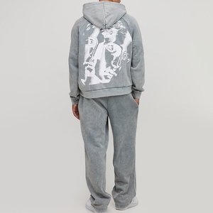 เสื้อวอร์มผู้ชายแบบสตรีทแวร์ระบายอากาศได้ดีเสื้อวอร์มสำหรับฤดูหนาวพิมพ์ลายใบหน้าแบบกรดซักได้ตามต้องการ - Product Image 2