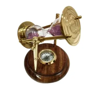 Table Top Brass Hourglass Brass Sand Timer With Working Compass In Wood Base Available At Wholesale Price