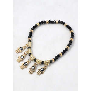 Bracciale A3shop Bohemien Placcato Oro con Mano di Fatima e Occhio Turco, Diamanti e Perle, Idea Regalo Geometrica Religiosa - Product Image 5