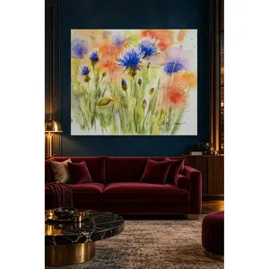 Fida Watercolor Blue Cornflowers and Poppies <b>Canvas</b> Print - Product Image 3